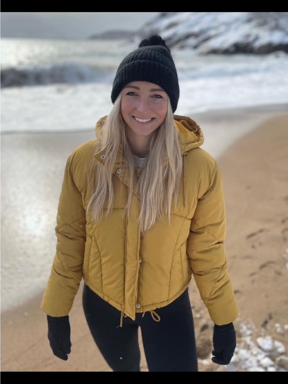Women’s Black Yellow Puffer Jacket with Hood